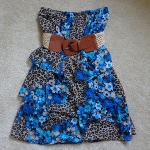 A' Gaci Floral & Cheetah Prints Belted Tube Top